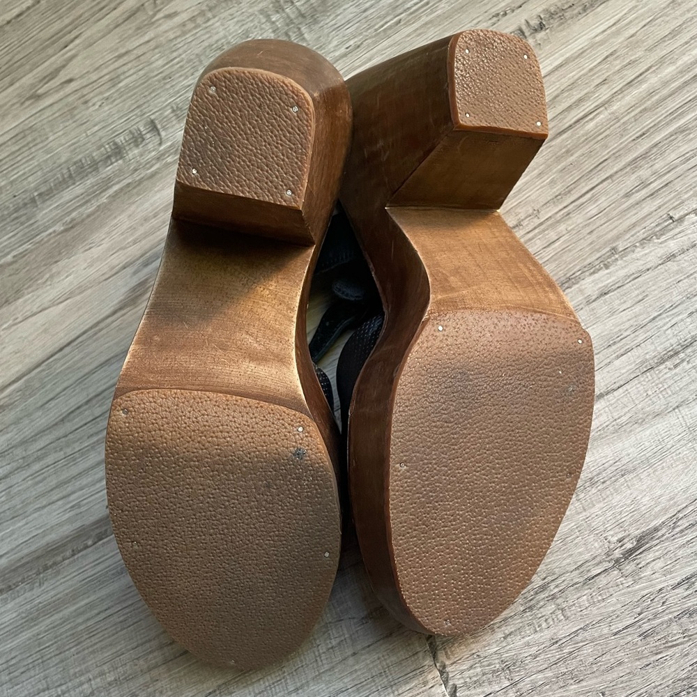 Rachel Comey Black Leather Cross-Strap Wedge Sandals with Wood Platform - Picture 10 of 16